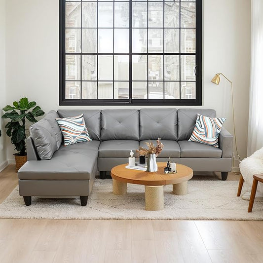 L-Shaped Combination Sofa Set Luxurious Synthetic Leather Living Room Sofa Suitable for Living Rooms Bedrooms Apartments and Offices