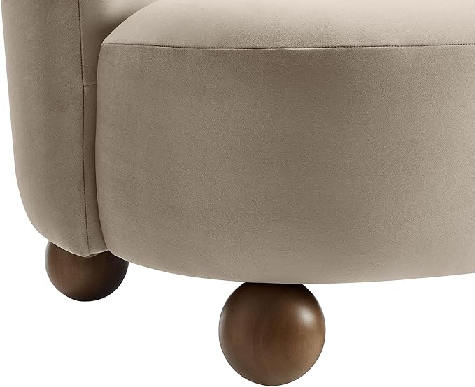 Modway Monroe Performance Velvet Accent Chair in Taupe Walnut - Upholstered Stain-Resistant Velvet Barrel Chair - Comfy Lounge Chair - Oversized Round Armless Reading Chair for Living Room Bedroom