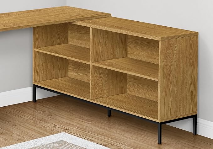 Monarch Specialties 7491 Computer Desk Home Office Corner Storage Drawers 60 Shape Work Laptop Metal Laminate Brown Black Contemporary Modern Desk-60 L Light Oak 60 L x 60 W x 31 H