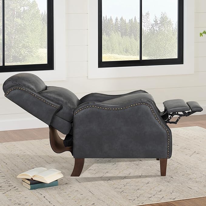 Leather Pushback Recliner Faux Armchair with Rivet Decoration Single Sofa Accent Chair for Living Room Bedroom