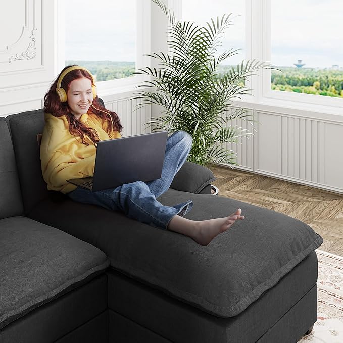U Shaped Sectional Couches for Living Room110 Modern Big Sofa Couch with Double Chaise4 Seat Modular Sofa Couches with Thick Cushion &amp Soft BackrestBlack