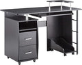 Computer Desk with 2 Storage Drawers Home Office Desk Writing Study Desk Storage Shelves and File Cabinet CPU Tray Black