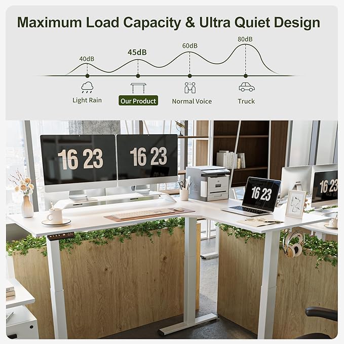 BANTI Triple Motor 75 L Shaped Standing Desk Height Adjustable Electric Stand up Corner Desk Sit Stand Home Office Desk Computer Workstation with Memory Preset White Top