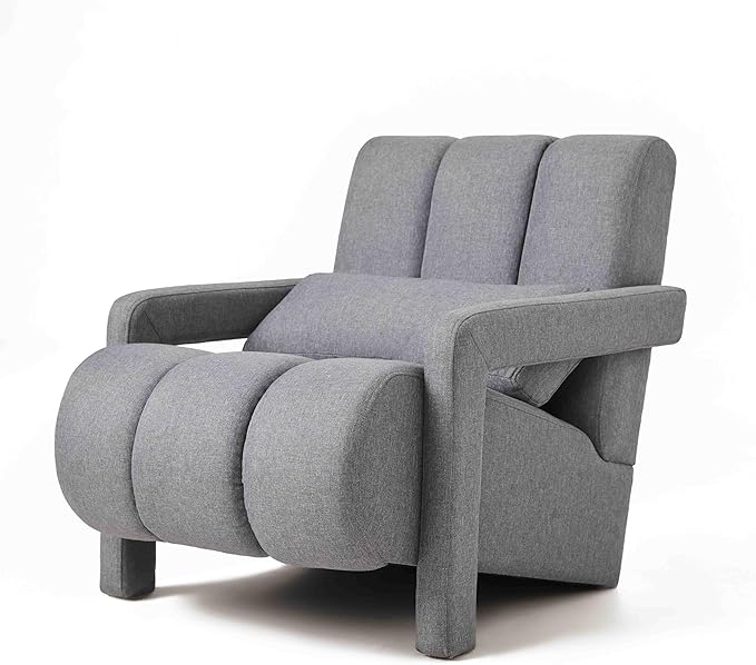 Modern Upholstered Accent Chair with Pillow Comfortable Linen Fabric Living Room Chair Mid Century Bedroom Chair with Pine Wood Frame (Dark Grey)