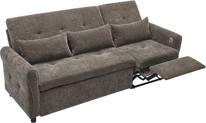 ERYE L-Shaped Reversible Recliner Sectional Sofa Chenille Upholstered Pull Out Convertible Sofabed with Pull Out Sleeper Couch Bed and Recliner Chaise Lounge and USB-C Ports