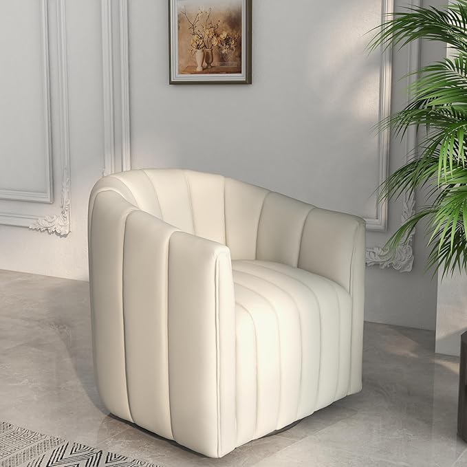 Swivel Accent ChairCuddle Modern Barrel ArmchairComfy Velvet Round Chair with Metal Base for Living Room Bedroom(Beige)