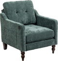 Small Accent Chair Comfy Reading Chairs for Adults with Side Storage Ergonomic Armchair with Wide Backrest Room Chairs with USB Charging Port Living Room Apartment Bedroom (Dark Green)