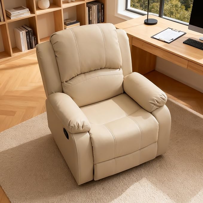 Manual Recliner Chair Lazy Boy Leather Recliner Perfect for Lounging in the Living Room Home Theater and Bedroom an Excellent Gift for Home Beige