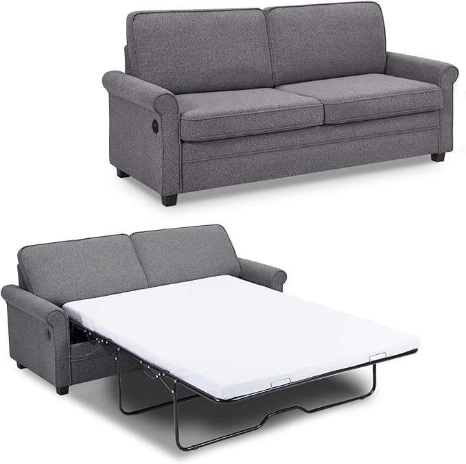 ONBRILL Pull Out Sofa Bed 2-in-1 Full Size Convertible Sleeper Sofa Couch with Pull Out Bed USB Charging Port Hide a Mattress with Menmory Foam Loveseat Couch for Living Room Dark Grey