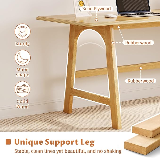 IOTXY Solid Wood Writing Table - 72 W x 24 D Minimalist Long Computer Desk for Home Office Work Study Creativity and PC Workstation Oak