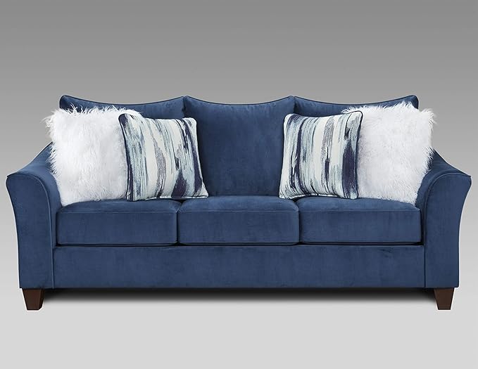Roundhill Furniture Camero Fabric Pillowback Sofa Navy Blue