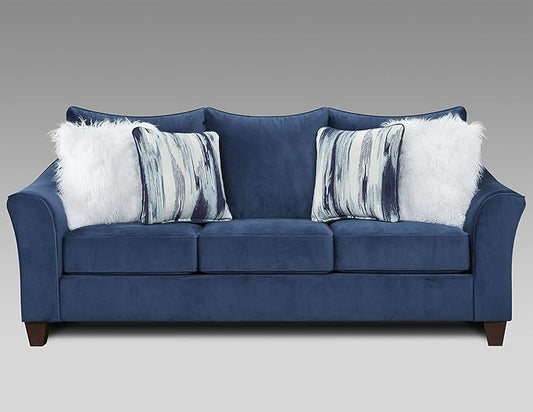 Roundhill Furniture Camero Fabric Pillowback Sofa Navy Blue
