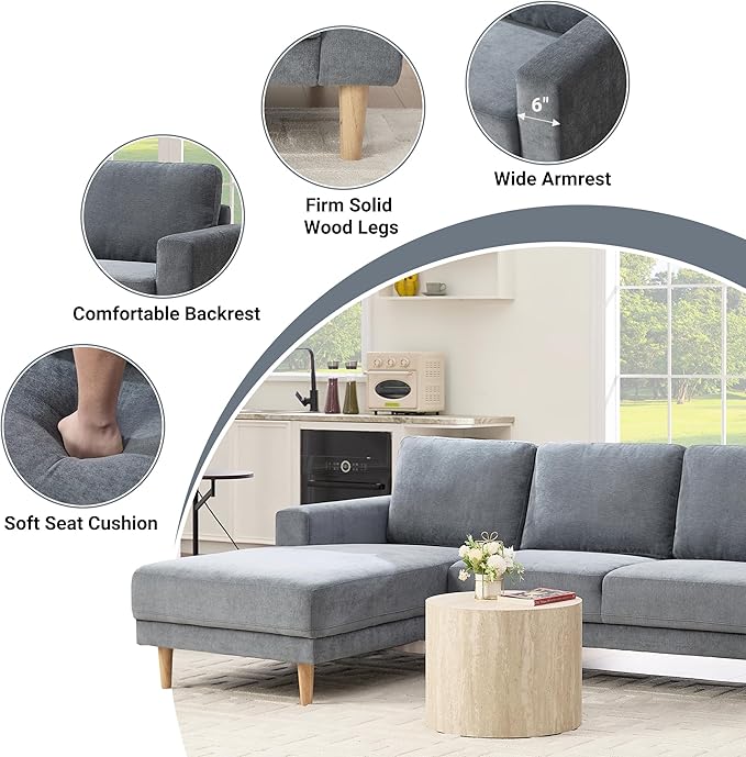 Tbfit 84 L-Shaped Sectional Sofa Comfy Upholstered Couch with Chaise Modern Fabric Living Room Furniture for Home Office Gray