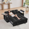66 Multi-Functional Pull-Out Sofa Bed with Hidden Side Table Storage Armrests Built-in Charging Port Spring Mattress Solid Wood Frame – Ideal for Small Spaces Easy Assembly