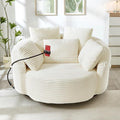 360° Swivel Accent Chair with 5 Throw Pillows Adjustable Phone Holder Corduroy Fabric Round Sofa Chair Barrel Chair with Semi-Wraparound Design for Living Room Office and Hotel (Beige1)