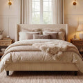 IDEALHOUSE Queen Size Upholstered Platform Bed Frame with Storage Drawers Corduroy Wingback with Tufted Headboard and Footboard No Box Spring Needed Easy Assembly Beige