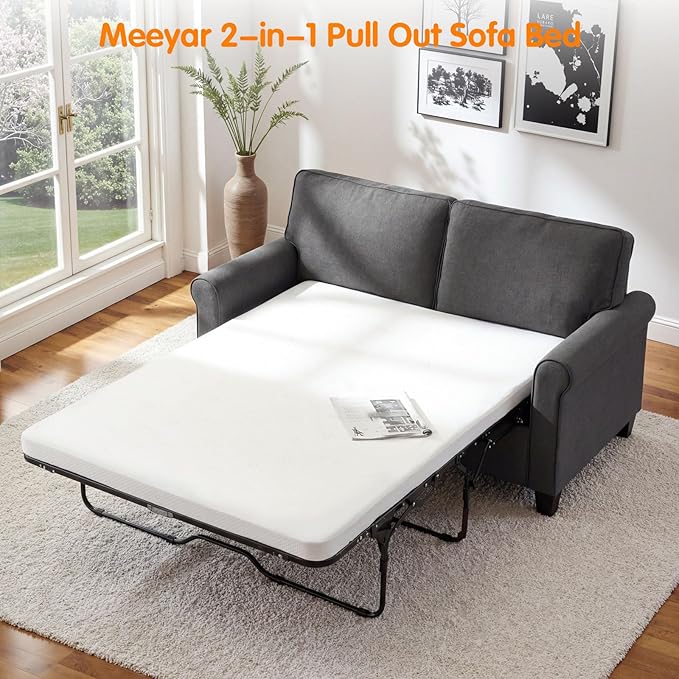 57 Pull Out Sofa Bed with Mattress Convertible Sofa Bed Loveseat Twin Sleeper Sofa Couch with Pocketed Coil Seating Upholstered Fabric Sofa Bed for Small SpacesGrey | sofa bed futon sofa bed so