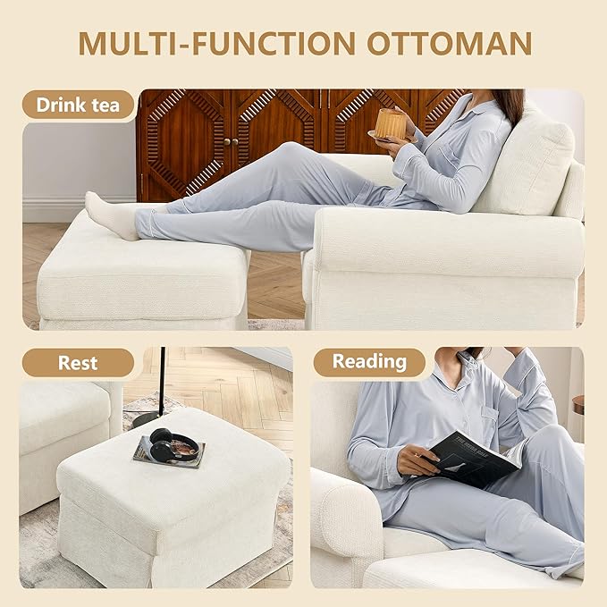 35.82 Accent Chair with Ottoman SetUpholstered Living Room Chairs for Reading Chair with Chaise Lounge Chairs Indoor Comfortable Armchair for Bedroom (Beige 35.82)
