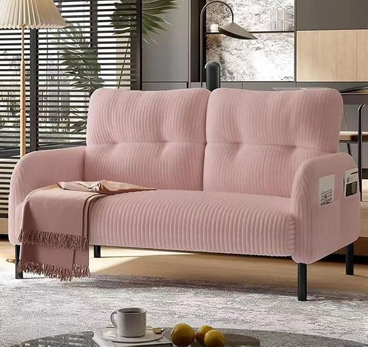 Pink Small Loveseat Sofa - 47 Mini Couch for Bedroom Comfy Corduroy Fabric 2-Seat Sofa Couch with Solid Wood Frame for Living Room Small Space Dorm Easy Assembly (Pink) | Sturdy and Durable