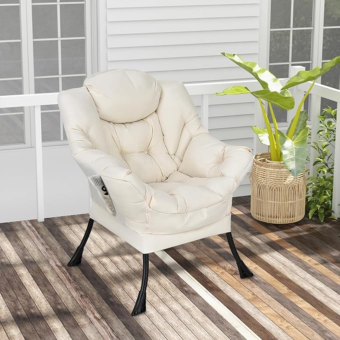GORELAX Modern Lazy ChairUpholstered Lounge Accent Chair Single Leisure Sofa Chair with Armrests &amp Side Pocket Comfy Reading Chair for Bedroom Living Room Dorm Room (Beige)