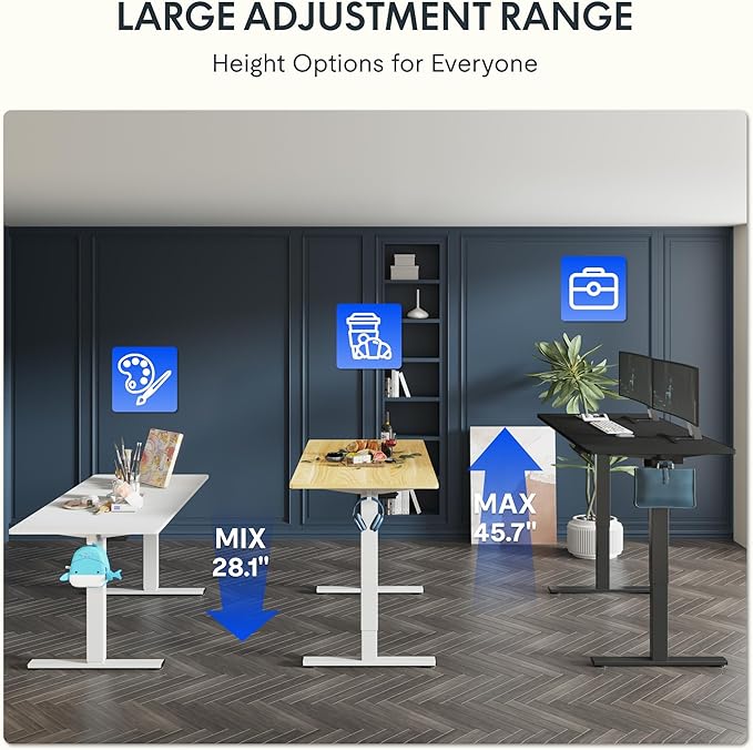 FLEXISPOT One-Piece Electric Standing Desk 48 x 24 Inches Adjustable Desk with Seamless Desktop Memory Controller Height Adjustment (White Frame + White Desktop 2 Packages)