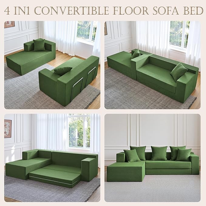 YINIX 2026 New 106 Modular Sectional Sofa High Back Cloud Couch for Living Room Comfy Fluffy Sofa with L-Shaped Chaise Upholstered Boneless Sofa Couches with Deep Seat No Assembly (Green)