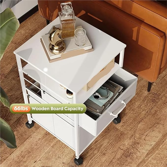 Mobile File Cabinet 2 Drawer Mobile File Cabinet Rolling Printer Stand with Open Storage Shelf
