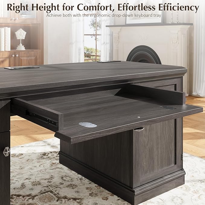 59 Classic Executive Desk with Storage Victorian Executive Desk with Charging Station Keyboard Tray 3 Drawers &amp 2 Cabinet Storage &amp 2 Pedestals Easy Assembly Black
