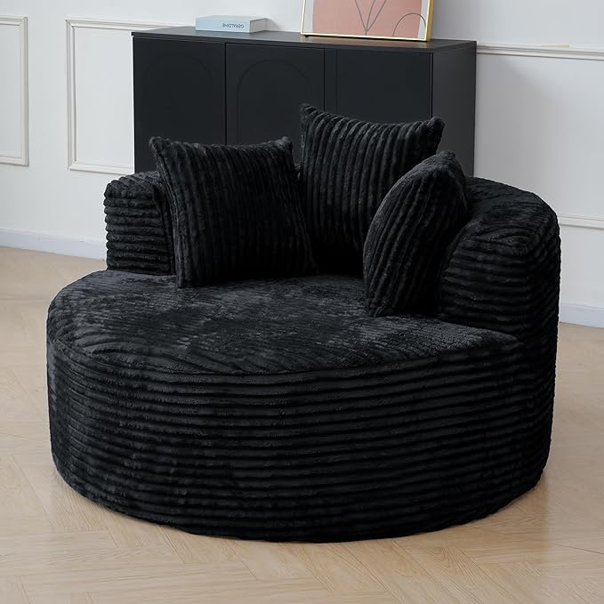 JACH Oversized Boneless Sofa Chair Comfy Corduroy Lounge Chairs Modern Deep Seat Lazy Chaise Lounge Chair for Living Room Movie Room Game Room Small Space No Assembly Required (Black)