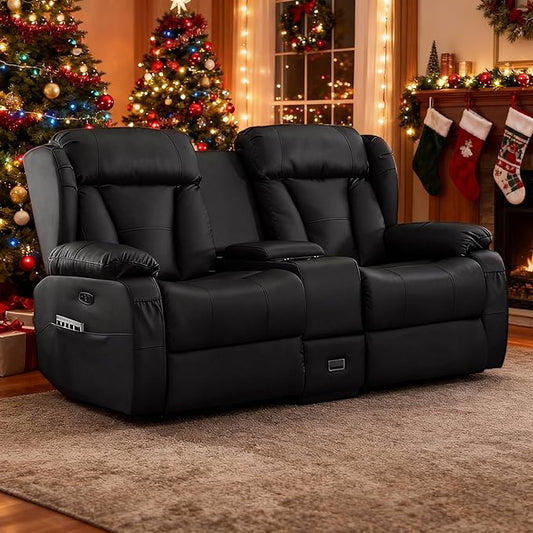 66 Power Loveseat Recliner Sofa with Console RV Reclining Couch with Cup Holders/LED Lights/USB and USB-C Wall Hugger Loveseat Recliners Home Theater Seating for Living Room (Black)