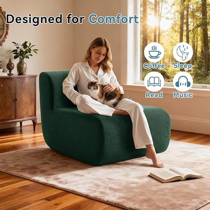 Small Boneless Chair for Living RoomSingle Floor ChairCorduroy Fireside Bean Bag ChairsMemory Foam Lounge Sofa Chairs for Bedroom Couch in a BoxDeep Green