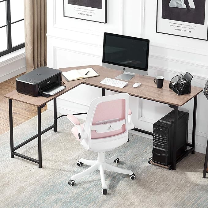 VECELO Corner DeskOffice Tables for Living Room for Small Space Triangle Computer Desk with Steel Frame Corner Shelves with Metal Frame Writing Desk for Workstation Classic White 66