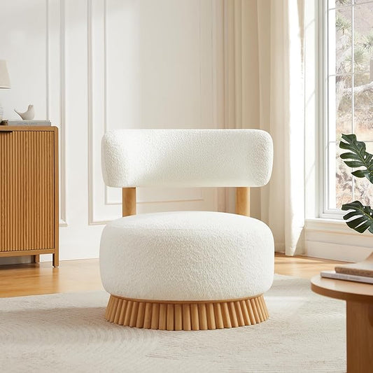 Christopher Knight Home Eloise Modern Accent Chair for Living Room Boucle Upholstered Single Lounge Sofa Chair with Wooden Frame Comfy Reading Chair for Bedroom Light Beige+Natural