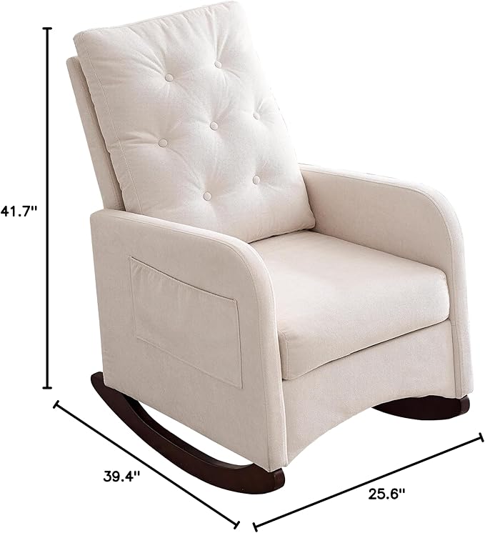 Modern Accent Tufted Rocking Chair High Backrest Living Room Lounge Arm Rocking Chair Two Side Pocket
