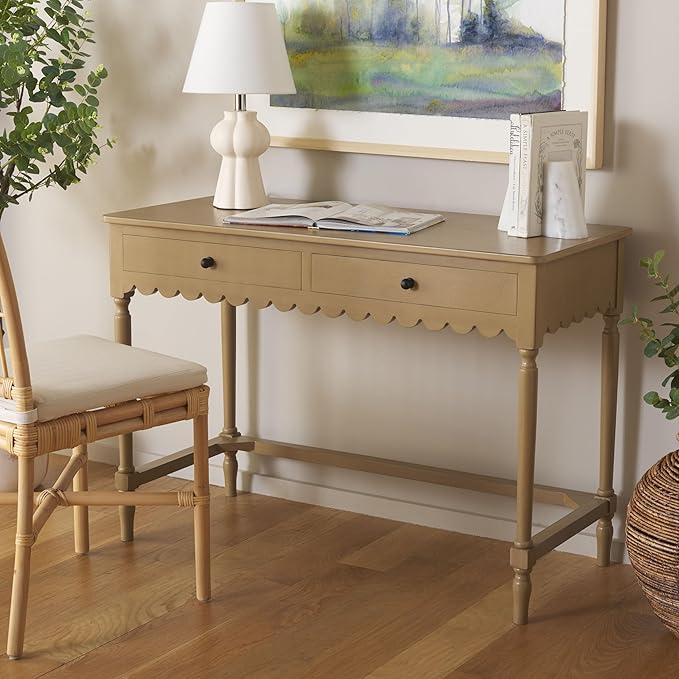 SAFAVIEH Home Collection Haven Farmhouse Country Cottage Desert Brown 2-Drawer Desk Console Table for Entryway Living Room Home Office