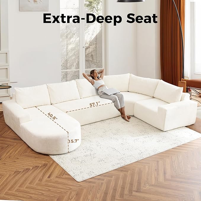 139 Oversized Modular Sectional Sofa U Shaped Couch with Deep Seat Modern Upholstered Couches Comfy 5 Seat Corner Couch for Living Room No Assembly Required (Beige 139)