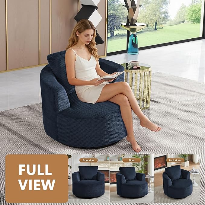 mikibama 39.4 W Swivel Round Chair Oversized Upholstered Sofa 360 Degree Swivel Barrel Chair Corduroy Comfy Deep Seat Sofa Chair for Living Room Bedroom Apartment
