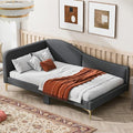 Upholstered Daybed with Headboard and Armrest Linen Fabric Sofa Bed with Sturdy Wood Frame and Support Slats Multi-Functional Bed for Bedroom Living Room and Office (Grey Twin)