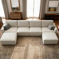 146 Modular Sectional Couches for Living Room U-Shaped Modern Sofa with Ottomans 6-Piece Chenille Sofa Set for Home Furniture Beige