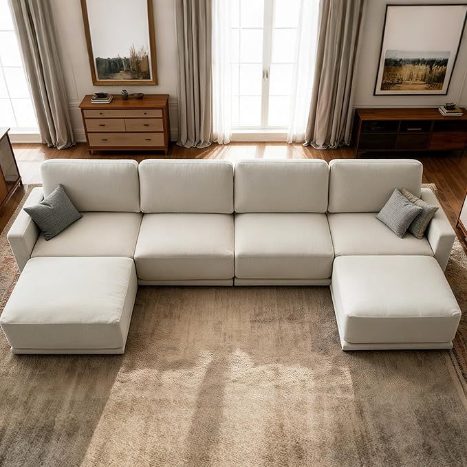 146 Modular Sectional Couches for Living Room U-Shaped Modern Sofa with Ottomans 6-Piece Chenille Sofa Set for Home Furniture Beige