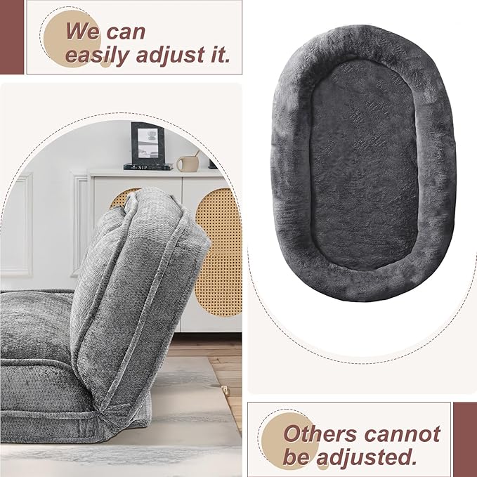 Human Dog Bed Lazy Sofa Couch Plush Floor Gaming Chair5 Adjustable Position sit Sleep fold Suit to Put in Bedroom Living RoomSpace Saving Design (Gray 2 Seat)