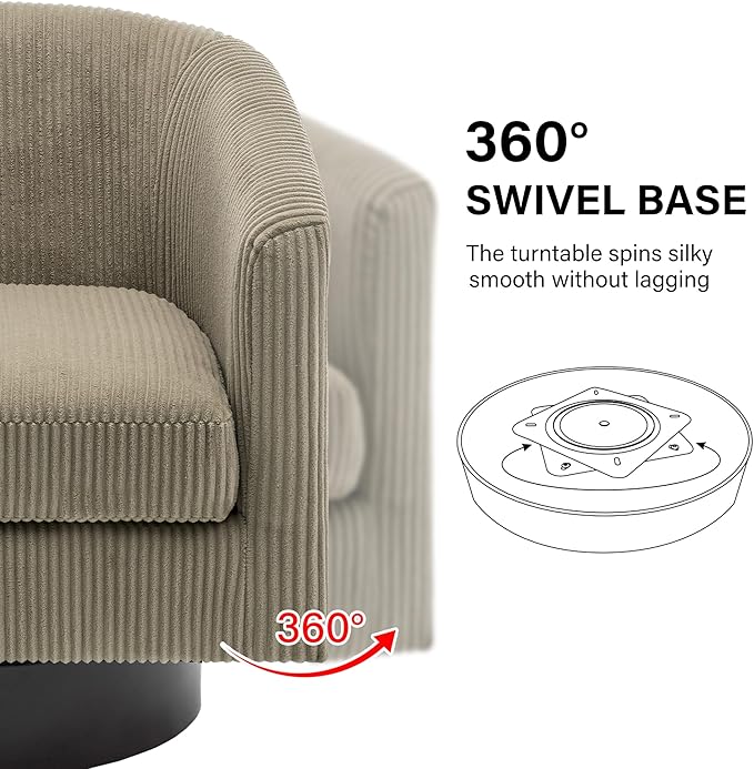 Swivel Barrel Accent Chair Modern Round Corduroy Fabric Arm Chair for Living Room Bedroom Comfy Club Reading Chairs for Adults (Corduroy Camel Set of 4)