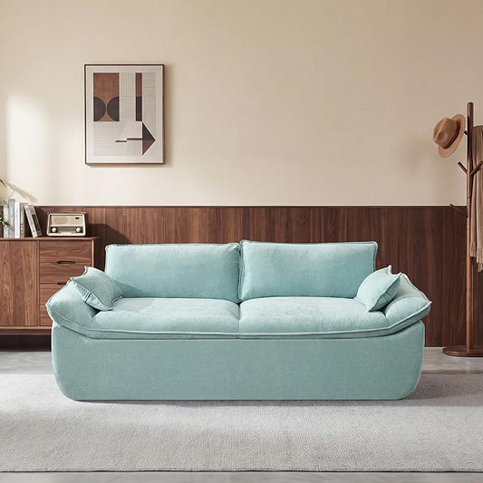 89 Cloud Boneless Loveseat Sofa Couch Deep Seat Love Seat Sofa with Lumbar Pillow 2-Seater Compressed Couches for Living Room Chenille Blue