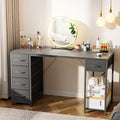 LUCKRACER Vanity Desk with 5 Fabric Drawers &amp Storage Shelves Makeup Dressing Table Computer Desks for Home Office Bedroom Black No Mirror