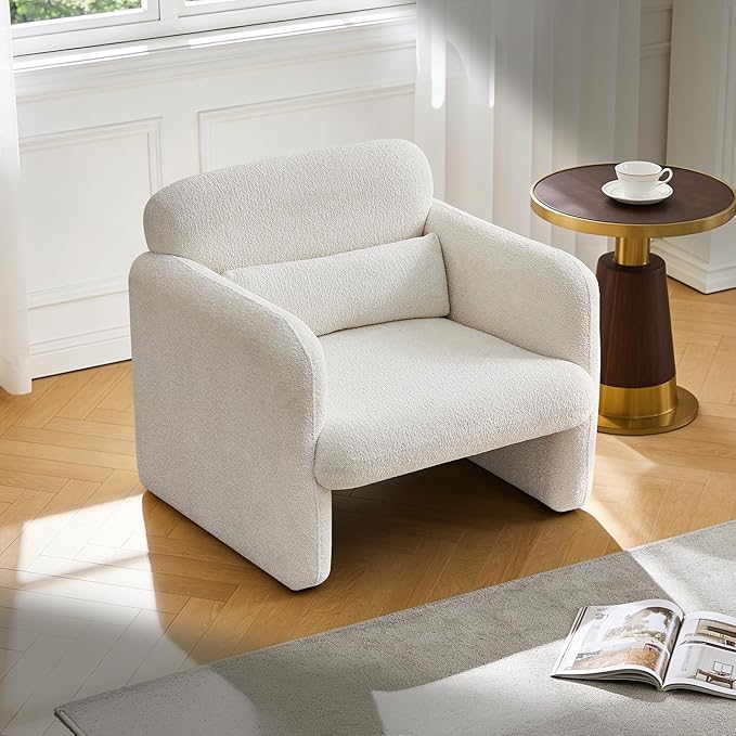 33.86 Accent Chairs Modern Sherpa Fabric Armed Chair Comfy Upholstered Armchair Leisure Single Sofa Chair with a Waist Pillow for Bedroom Office and Living Room