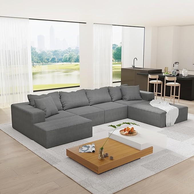 LUMISOL Modular Sectional Sofa Modern L-Shaped Sectional Sofa Couch with 6 Throw Pillows Free Combination Sofa for Living Room Grey