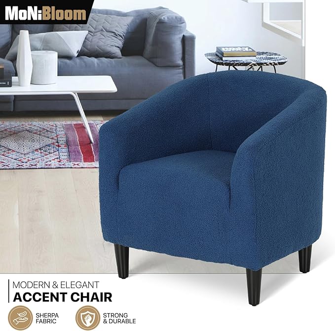 MoNiBloom Accent Barrel Chair Boucle Fabric Accent Chair Modern Sherpa Elegant Armchair with Cozy Soft Padded 300lbs Capacity Compact Sofa Chair for Living Room Bedroom Office Navy Blue