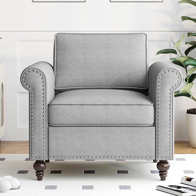 2 Piece Living Room Sofa Set 3 Seat Sofa and Armchair Sets Modular Sectional Couch Furniture Sets Gourd Shapes Wood Legs Sofas Couches for Living Room/Bedroom/Home/Apartment - Light Grey