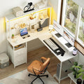 Yoobure L Shaped Gaming Desk with Pegboard Reversible Computer Desk with Drawers &amp Storage Shelves LED Lights &amp Power Outlets Office Desk with Monitor Stand Corner Desk Home Office Desks
