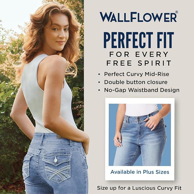 WallFlower Luscious Curvy Bootcut Jeans for Women Mid-Rise Insta Stretch Denim Size-Inclusive Juniors Jeans